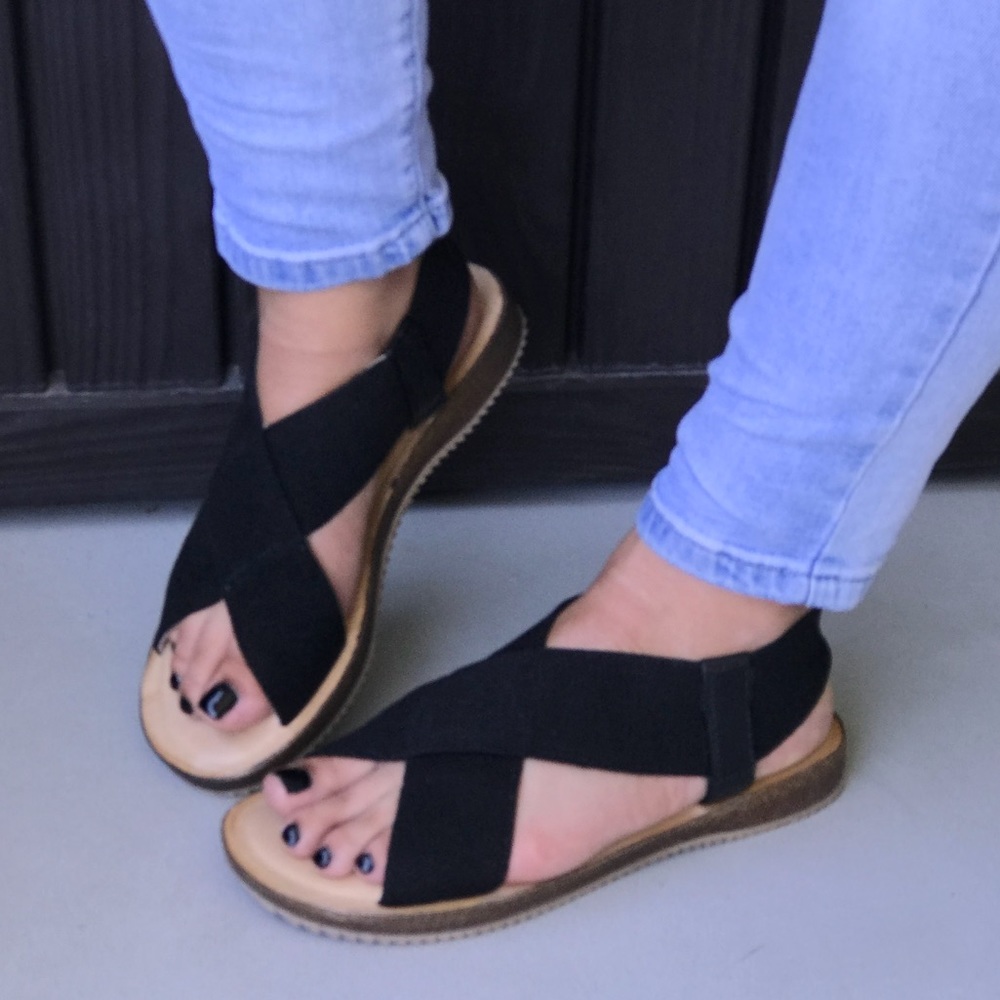 Wide Fit Black Crisscross Fabric Slingback Sandal - Picture 4 of 7